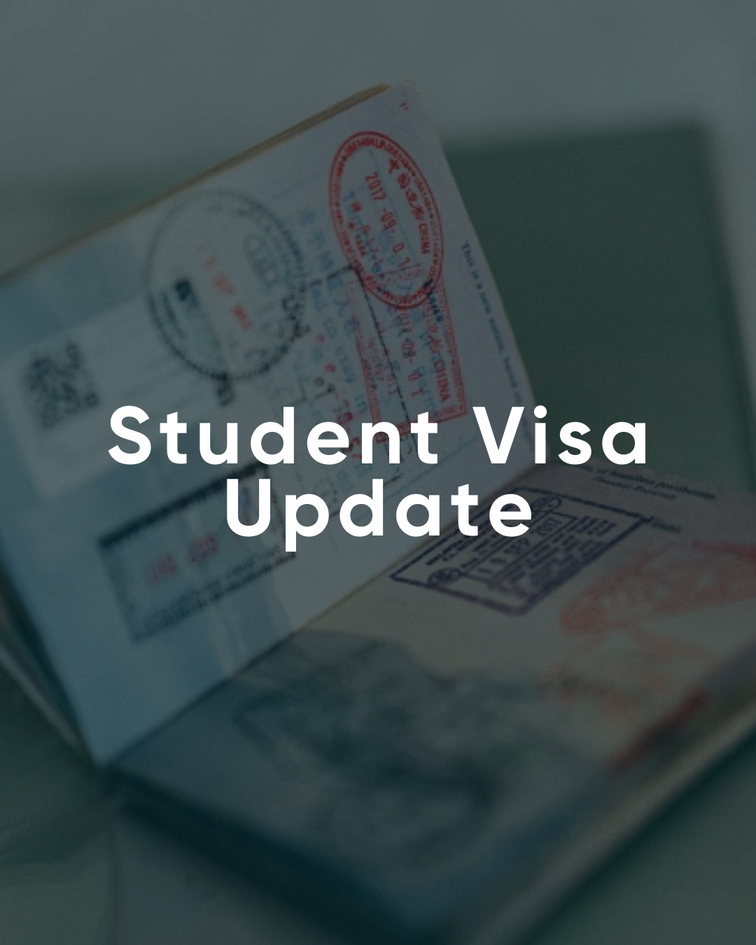 Open passport with student visa update text