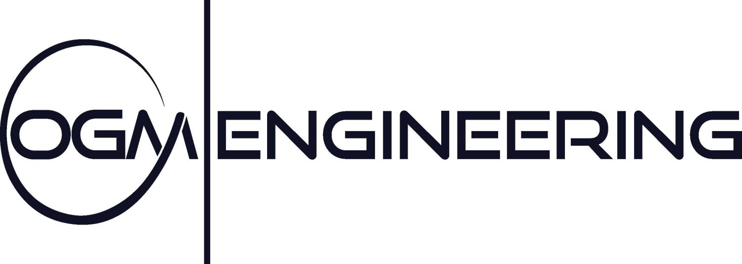 OGM Engineering logo with circular design.