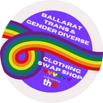 Ballarat Trans Clothing Swap Shop logo with rainbow design.