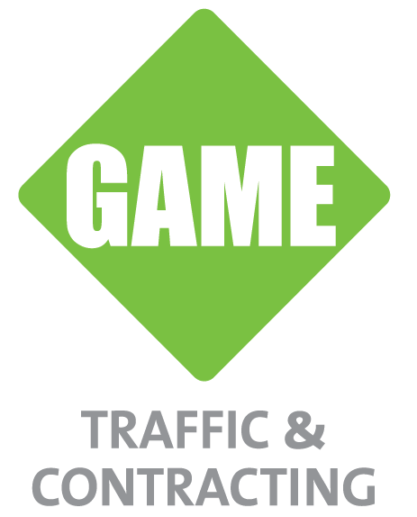 Game Traffic and Contracting logo, green diamond shape.