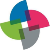 Colourful overlapping quarter-circle shapes logo