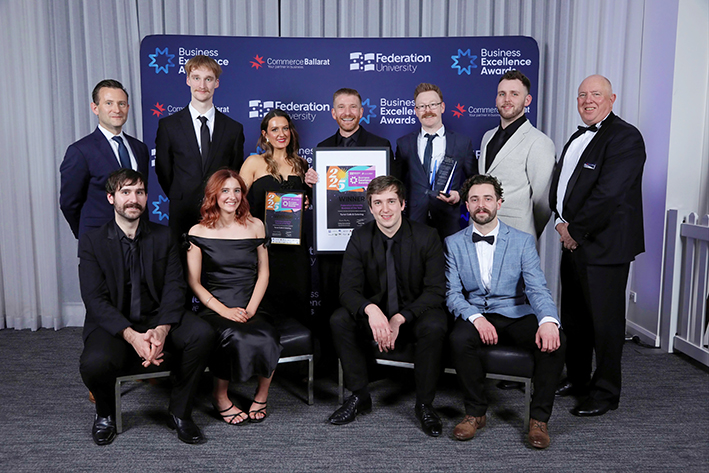 Group celebrating Business Excellence Awards in Ballarat.