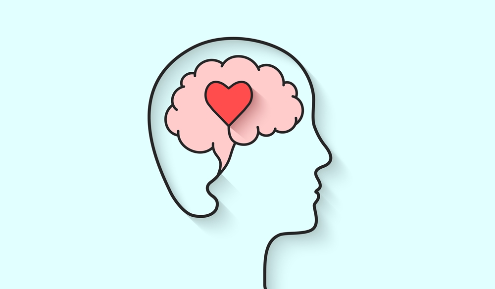 Illustration of brain with heart inside.
