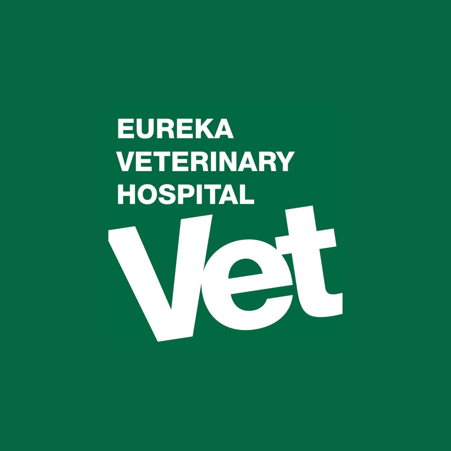 Eureka Veterinary Hospital logo on green background.