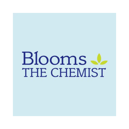 Blooms The Chemist logo with leaf symbol.