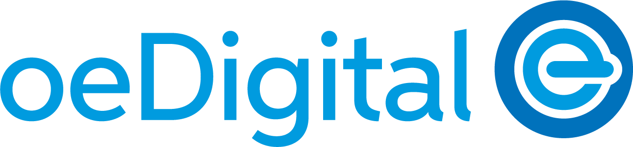 oeDigital logo, blue text with emblem
