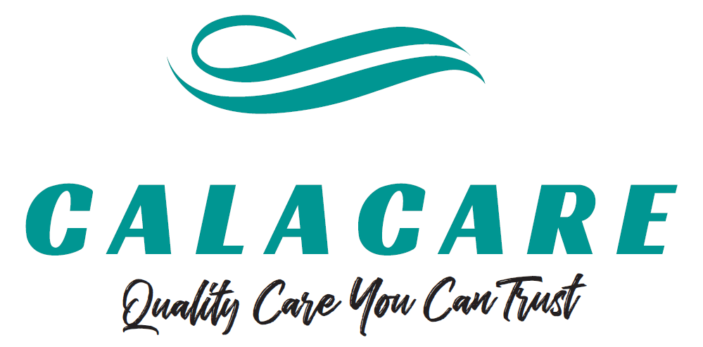 Calacare logo, quality care slogan in teal.