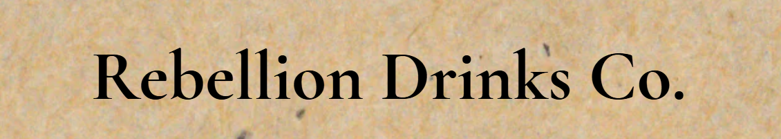 Rebellion Drinks Co. logo on textured background.